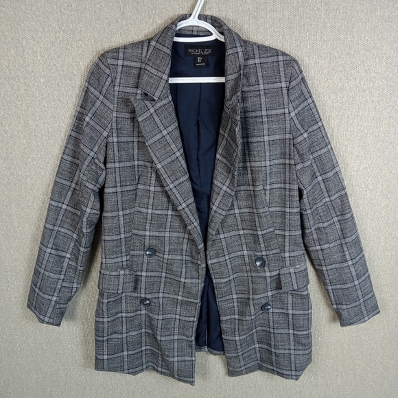 Rachel Zoe Blazer Womens Small Gray Plaid Double Breasted Open Front Long Sleeve - Picture 1 of 7